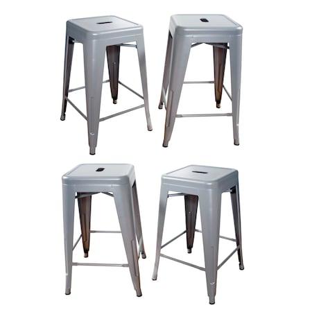 Amerihome Loft Silver 24" Metal Bar Stool, PK4 BS24SLVRSET